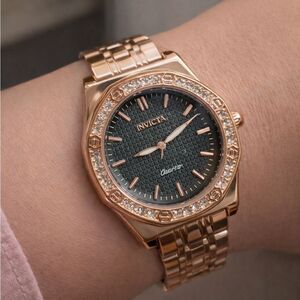 Invicta Wildflower Rose Gold women’s Quartz Watch with Black Textured Dial